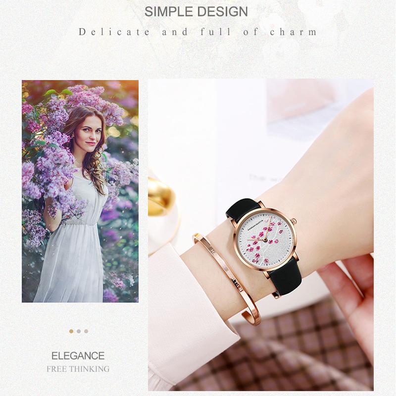 Hannah Martin Damen Luxus Neue 3D Kirschblüte Serie Stahl Gürtel Wasserdicht Quarz Damen Uhr Romantische Kirschblüte Uhr Frauen