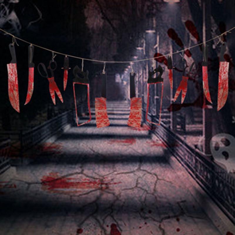 28m Halloween Hanging Weapon Garlands Decoration Bloody Props Saw Banner Scary