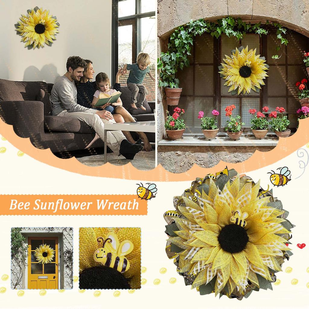 Simulation Leaf Bee SunflowerWreath Artificial Garland Hanging Pendants Wedding