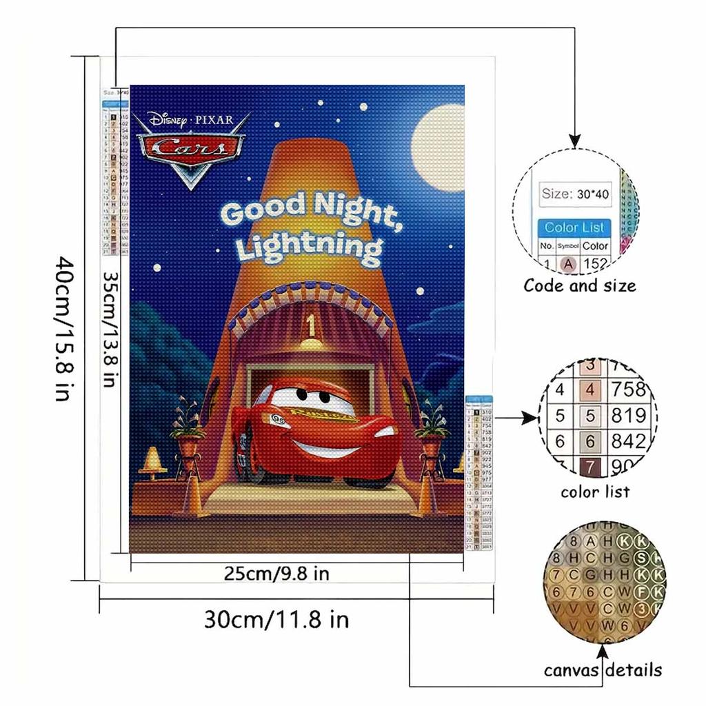 5D Diy Diamond Painting Good Night, Lightning McQueen Full Drill Rhinestones Mosaic Embroidery Handmade Products Home Decor Gift