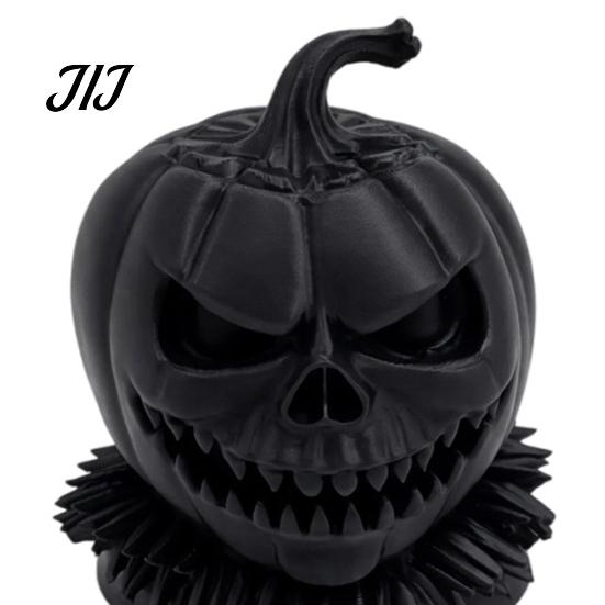 Dark Atmosphere Home Accents 3D Printed Evil Pumpkin Head Figurine with Ruffled Collar, Gothic Artistic Desktop Holiday Gifts Jack O Lantern