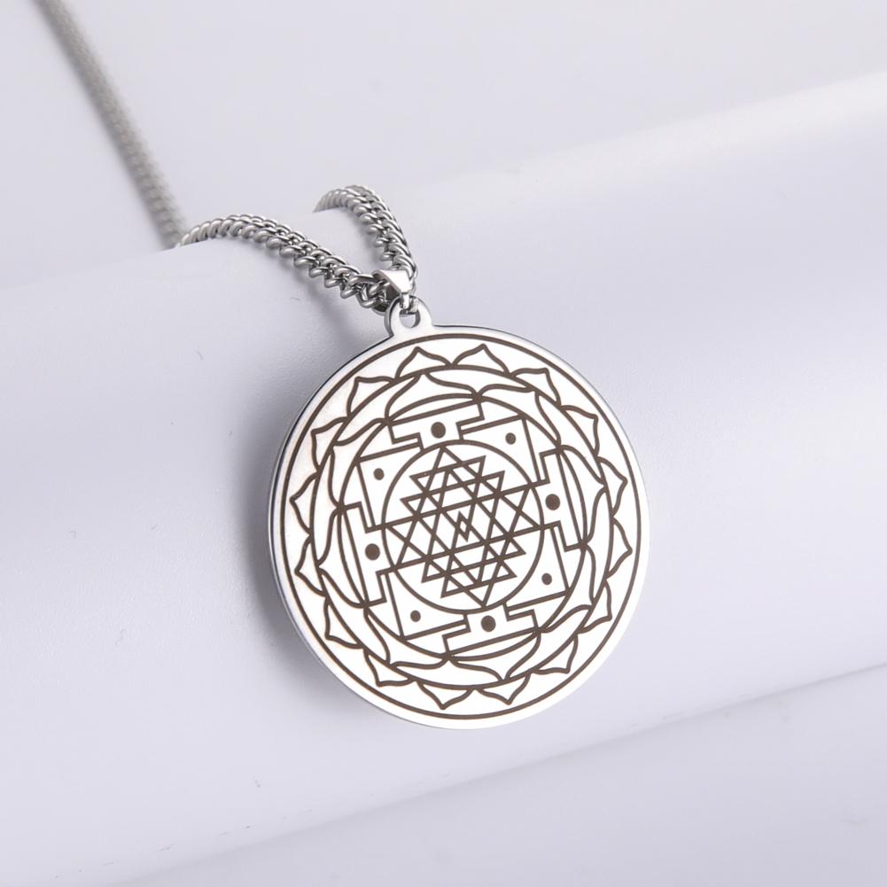 Dawapara Sri Yantra Mandala Sacred Geometry Pendant Necklace Chakra Energy Necklace Meditation Spiritual Jewelry Stainless Steel