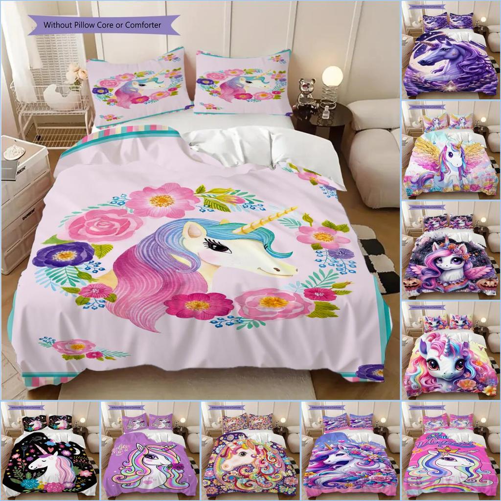 Unicorn Art Portrait Bedding, Duvet Cover, Pillowcase, Home Decoration, Birthday Gift (1 * Duvet Cover+2 * Pillowcase, Coreless)