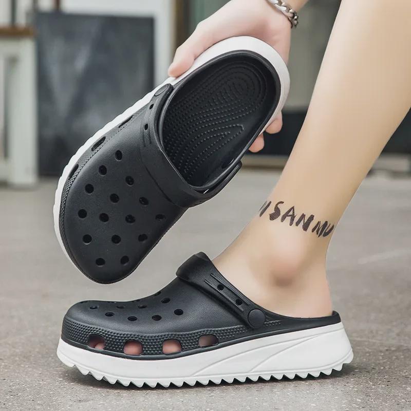 

Мужские сандалии Cross-Border с закрытым носком, нескользящей подошвой и толстой мягкой подошвой для летнего использования на открытом воздухе и на пляже. 44 чёрный/белый