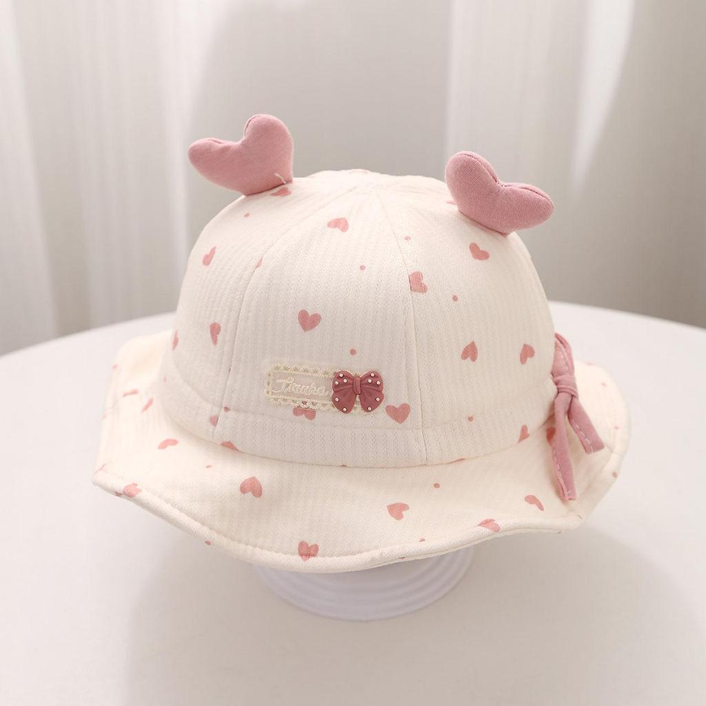 Sweet Baby Girl Bucket Hat Cute Heart Bow Toddler Fisherman Cap Outdoor Sunshade Kids Ruffled Hats