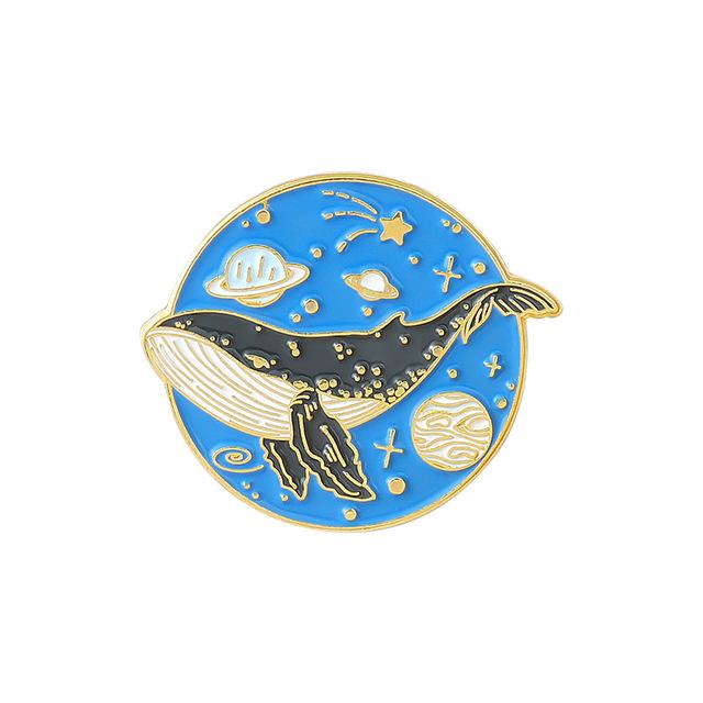 Ocean Sailing Adventure Brooch Cartoon Animal Whale Brooch Whale Space Travel Brooch Creative Backpack Badge Enamel Pins