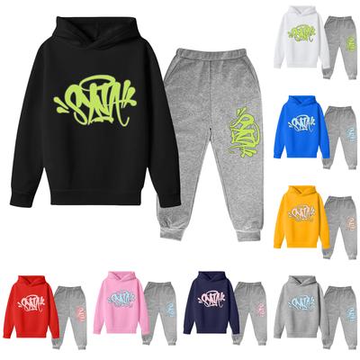 Kinder Langarm Lockerer Pullover Buchstaben-Print Kordelzug Kapuzen-Sweatshirt Set