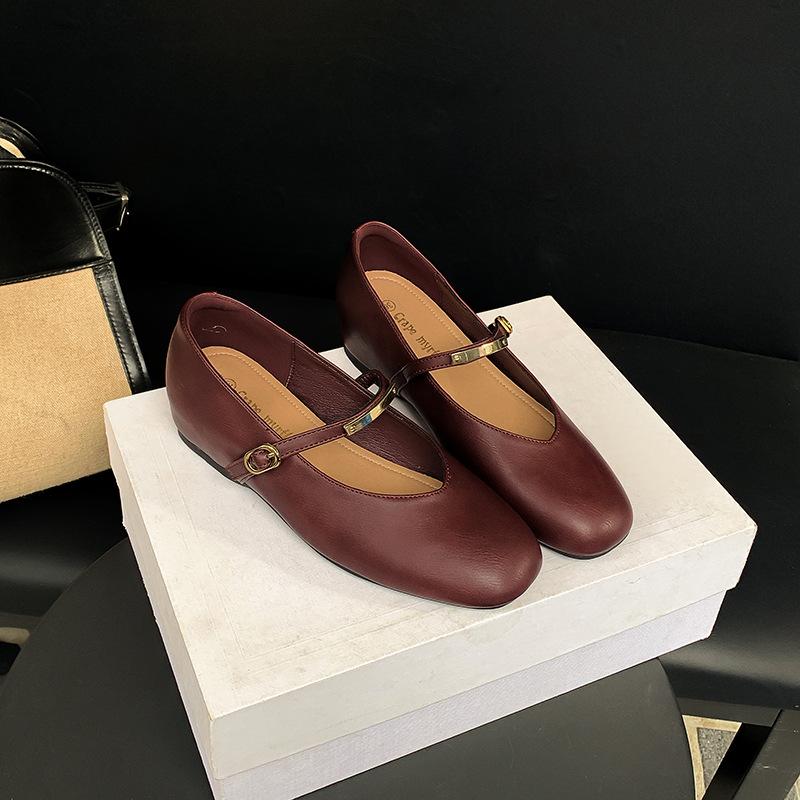 Leopard Print Inner Height Increase Mary Jane Women's Shoes Spring and Autumn Temperament Square Head Shallow Mouth One-word Buckle Belt Retro