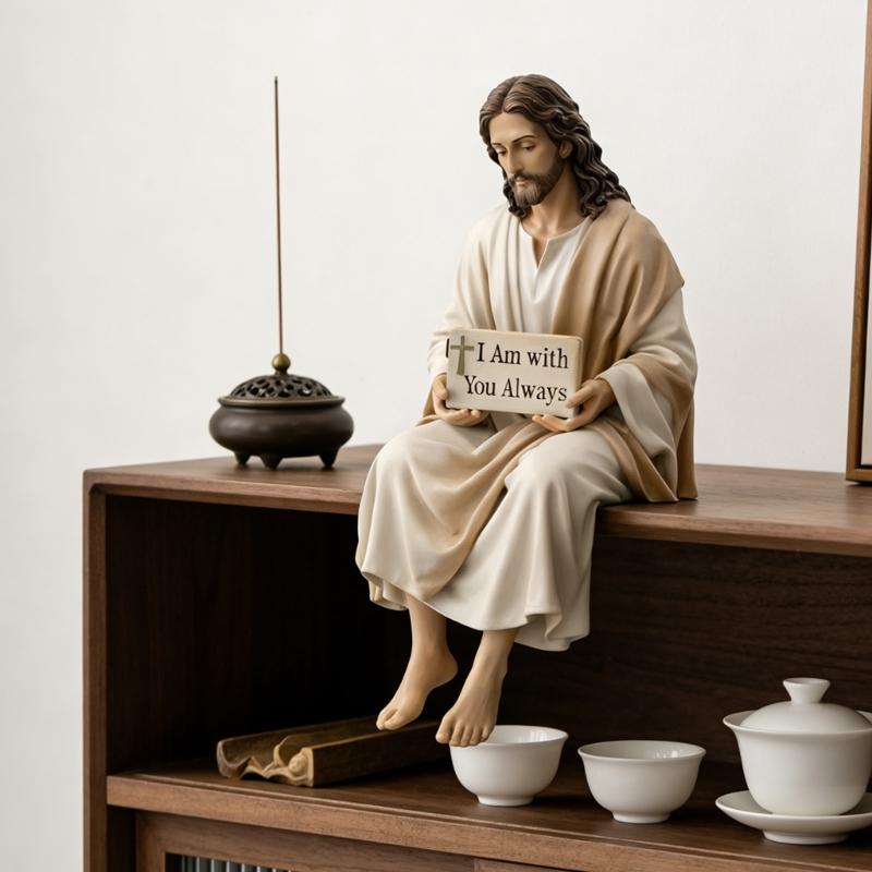 Inspirierende Christusstatue mit handbemaltem Detail Harz Schreibtisch-Begleitfigur Christliches Ornament Religiöses Geschenk