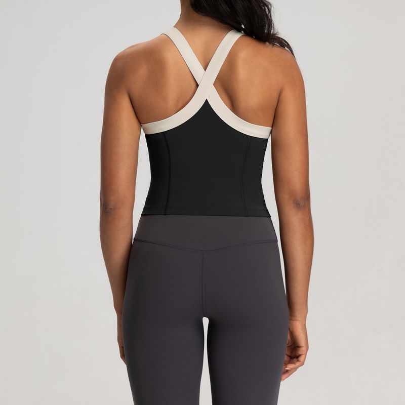 Lu Same Sports Vest Women's Yoga Clothes with Chest Pad Silm Slim Looking Nude Feel Cross Back Training Running Tops