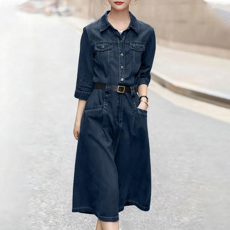 ZANZEA Women Casual Turn Down Collar Long Sleeve Loose Shirt Dress