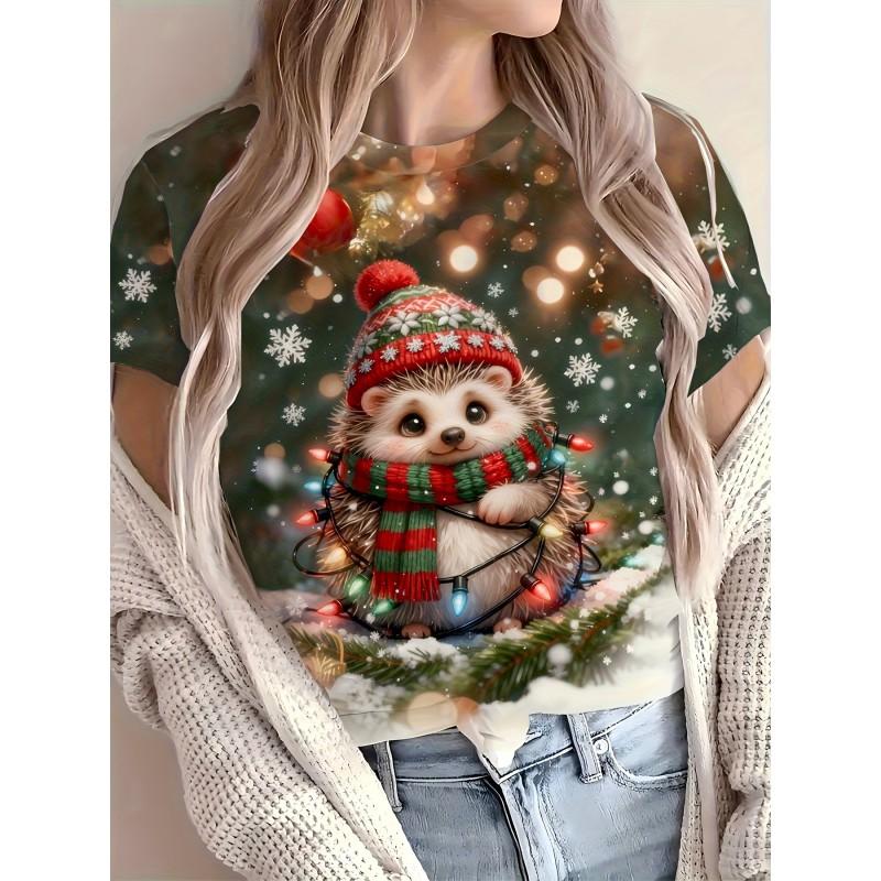 Casual Loose Fit Round Neck Short Sleeve T-Shirt With 3D Dog Print Women Men 2025