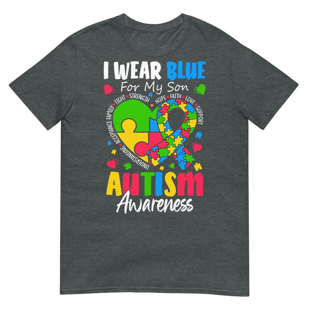I Wear Blue For My Son Autism Awareness Unisex Unisex Kids Mom TShirt
