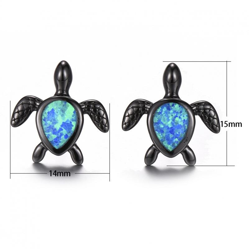 Wish temperament European and American platinum opal water drop turtle pattern stud earrings versatile simple jewelry