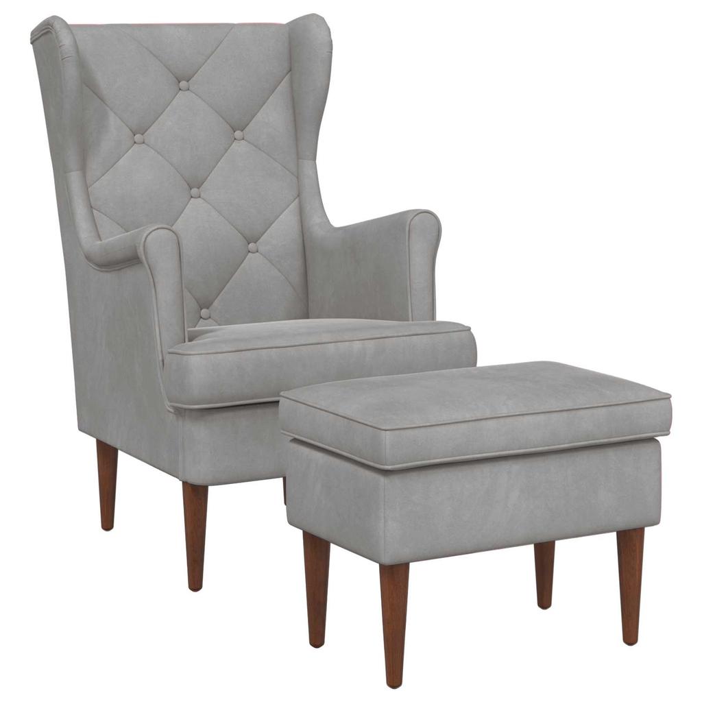 Armchair with Ottoman 2 pcs. Light Gray Velvet