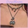 Punk Style Multilayer Skull Cherry Necklace For Women With Zinc Alloy Chain