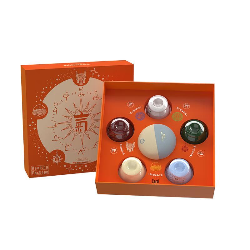 Подарочный набор Hezheng Пять Элементов: Банки и Массажер для Головы