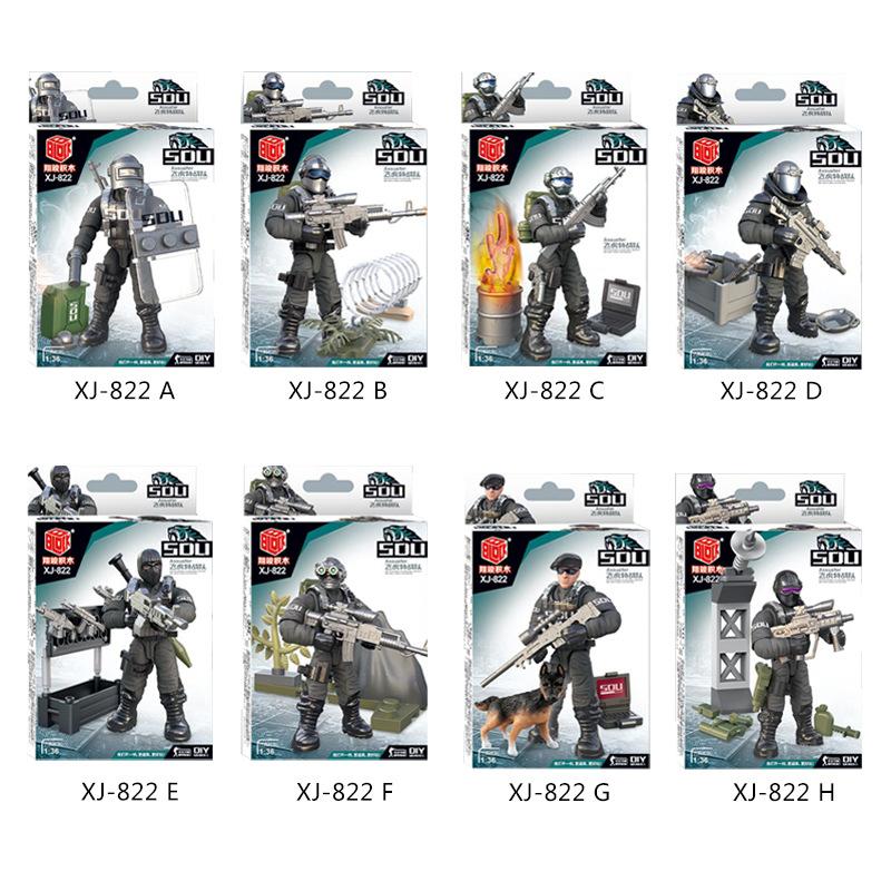 

Xj822 Собранные фигурки военных солдат, строительный блок 1:36 Здание спецназа «Летающий тигр» Конструктор Украшение Модель Развивающая игрушка 923.8g