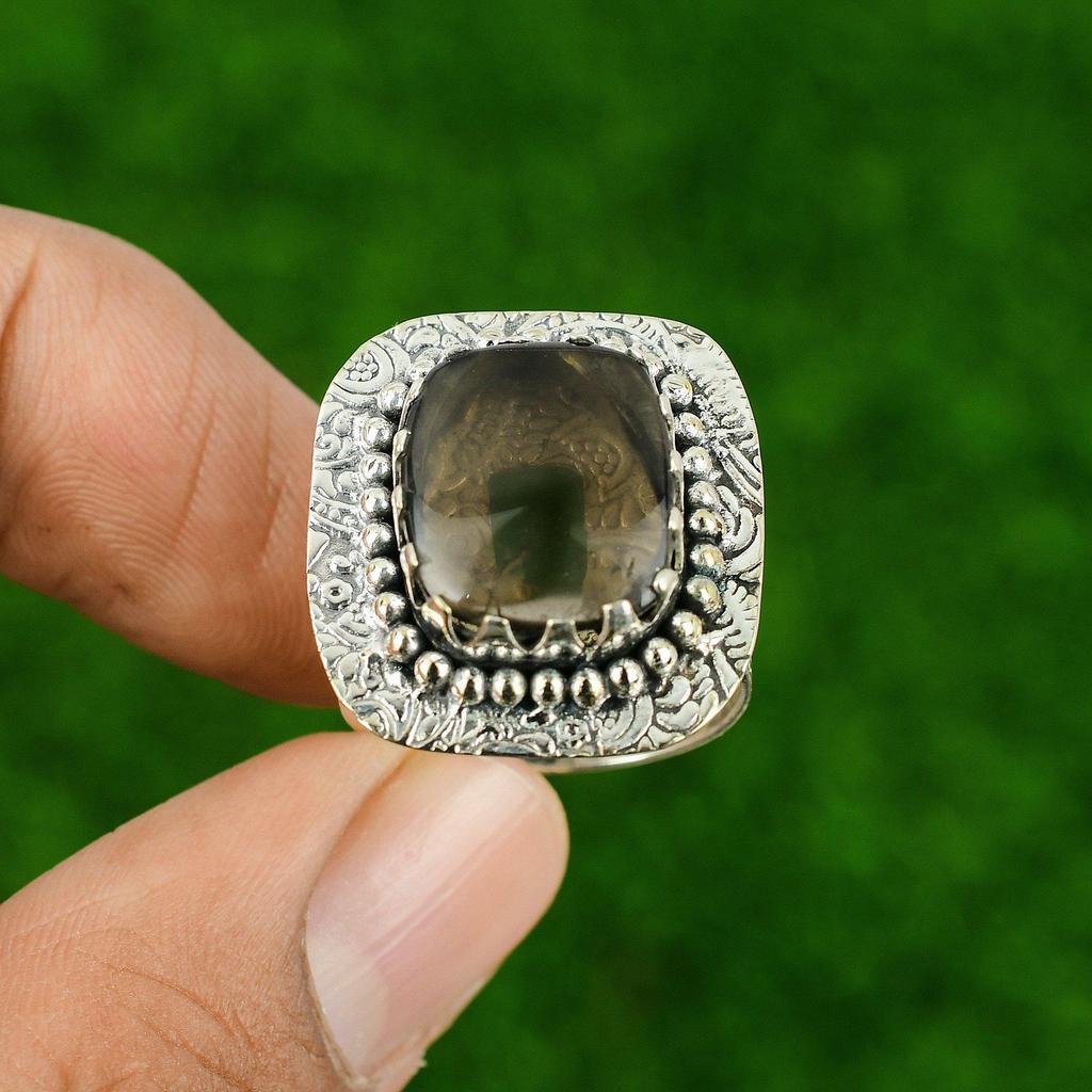 Mothers day Sale Natural Smoky Quartz 925 Silver Statement Ring Jewelry US 9.5
