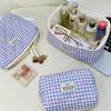 Large Capacity Plaid Quilted Cosmetic Bag with Bowknot - High-End, Stylish, Portable Storage Solution