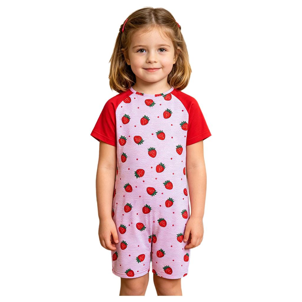 3 Peças Macacão Adaptativo Anti-Rasgo Infantil Gola Redonda Manga Curta Estampado com Zíper Invisível nas Costas para Meninos Meninas com Necessidades Especiais