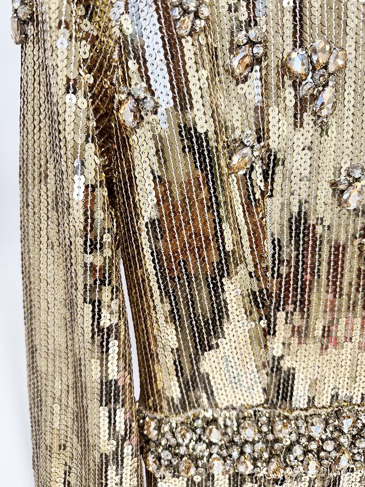Luxury Gold Sequin Evening Gown with Heavy Beading and Rhinestones - 2026 European & American Celebrity Style