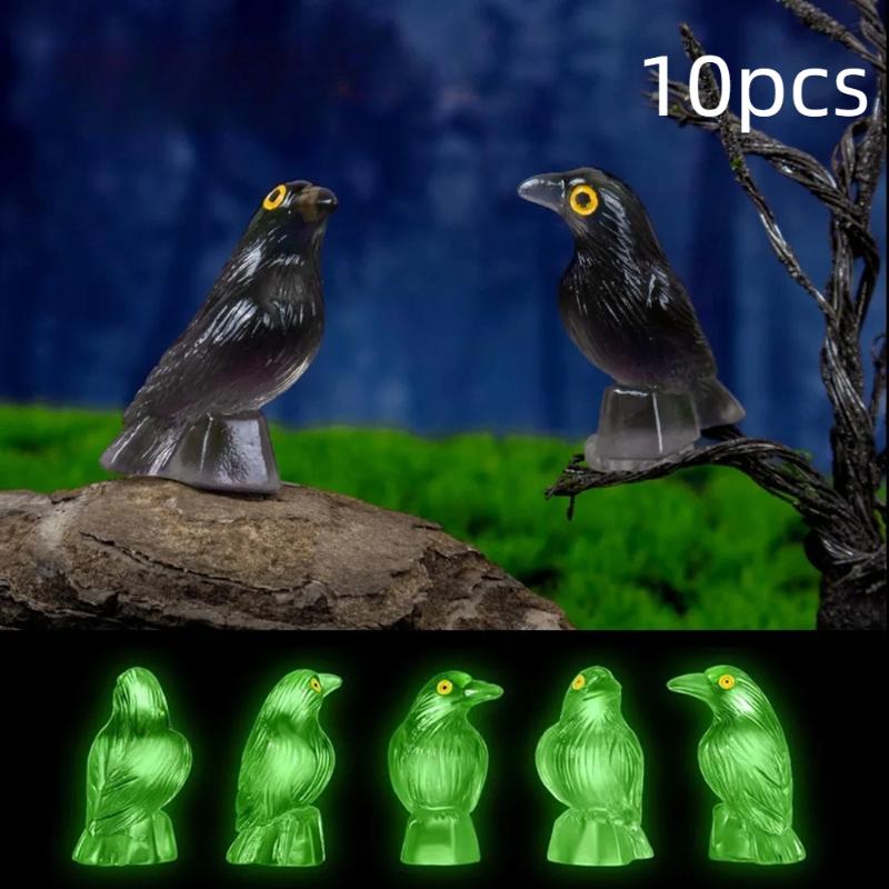 5/10Pcs Fake Bird Ghost Festival Halloween Decoration Simulation Resin Black Crow Halloween Miniature Black Crow Figurines Prop