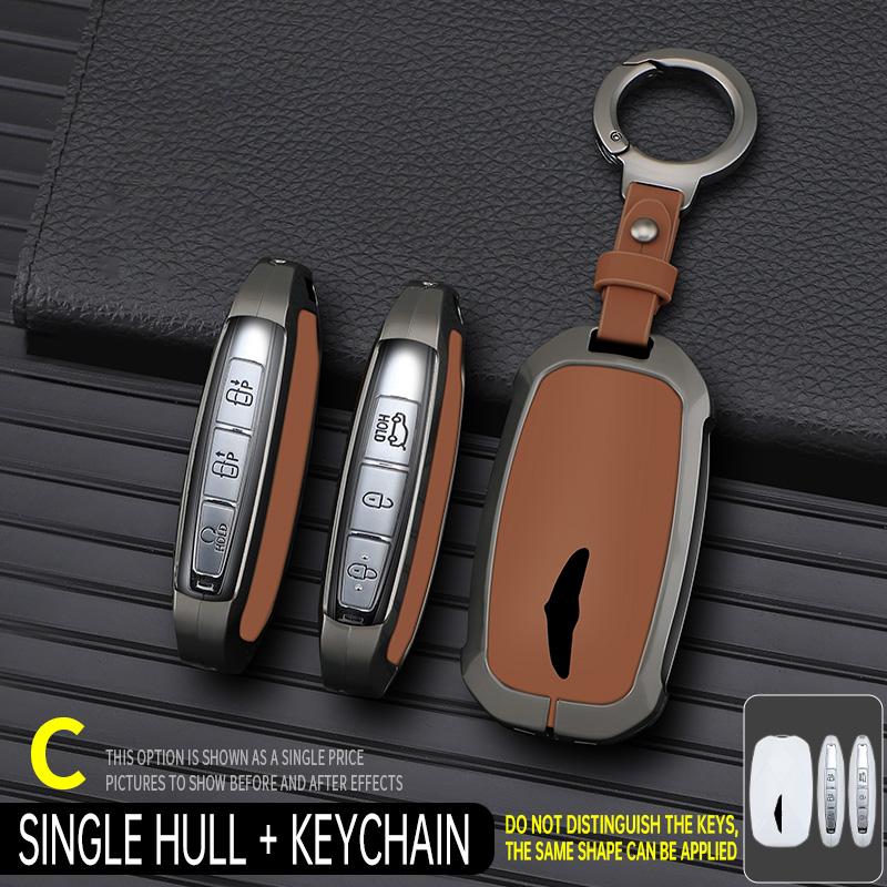 New Zinc Alloy+Leather Car Key Case Cover Shell Fob For Genesis G80 G70 G90 G90Rs4 Gv60 Gv80 Car Accesories