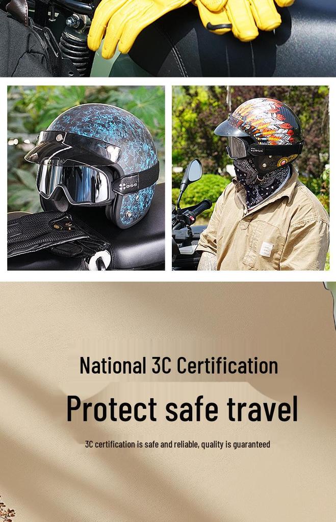 3C Certified Retro Harley Carbon Fiber Motorcycle Helmet, Unisex All-Season Winter Half Helmet