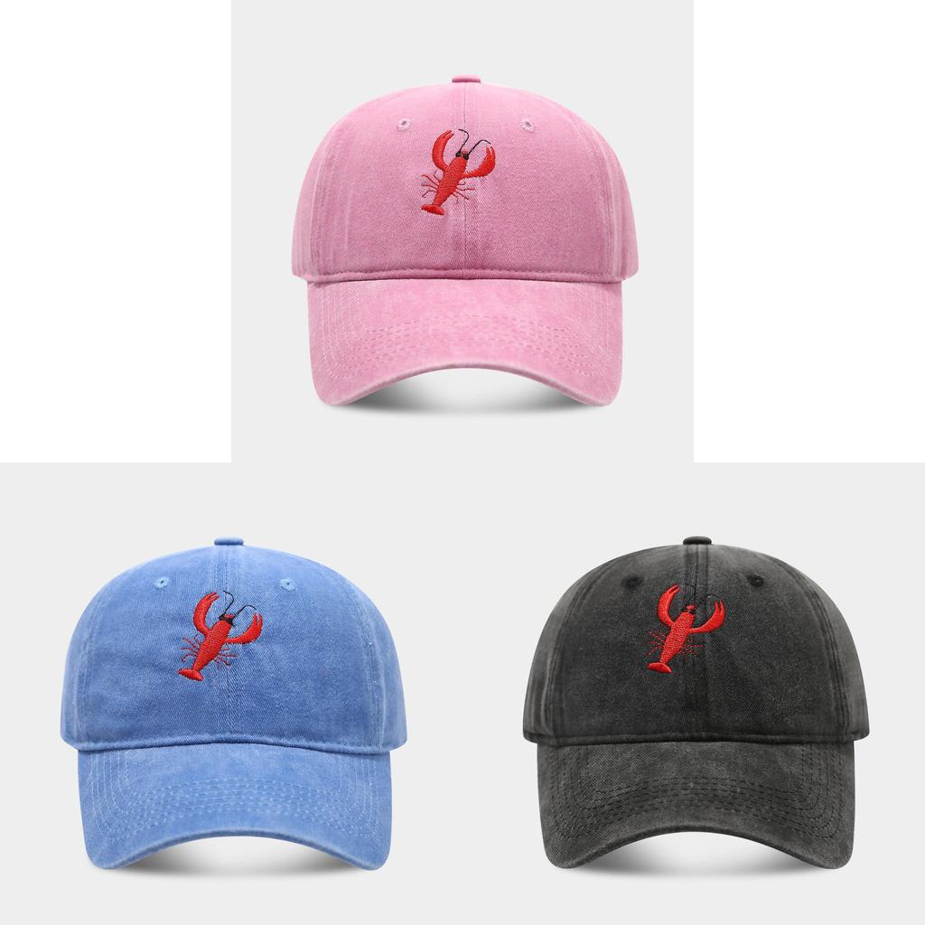 Vintage Lobster Embroidered Cotton Baseball Cap With Sun Protection For Outdoor Sports