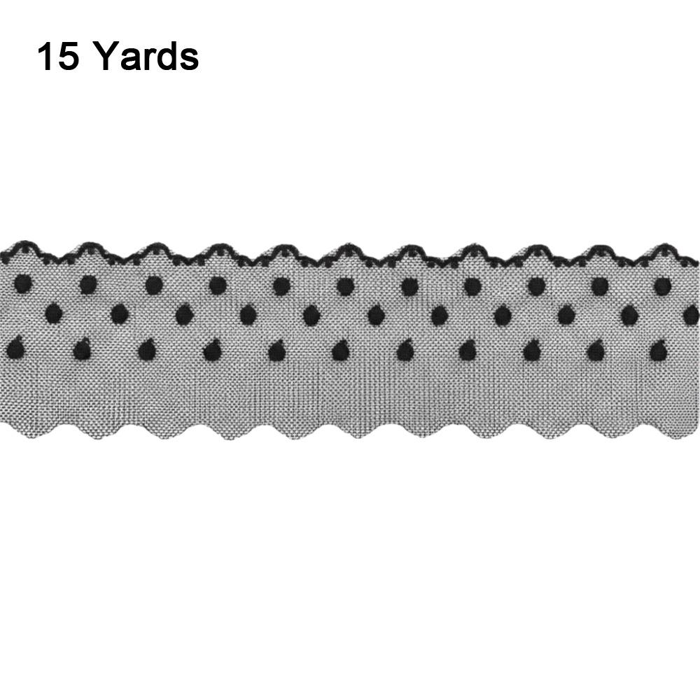 15 Yards Mesh Lace Fabric Embroidered Edge Wave Lace Peas Pattern Dot Lace DIY Sewing
