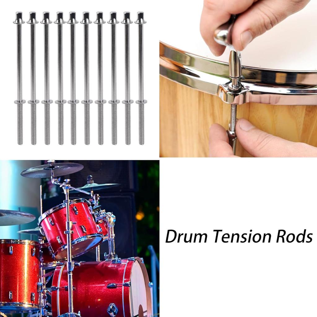 Yibuy 10 Pieces Drum Tight Screw Tension Rods Percussion Replacement 1/5" 110mm Silver