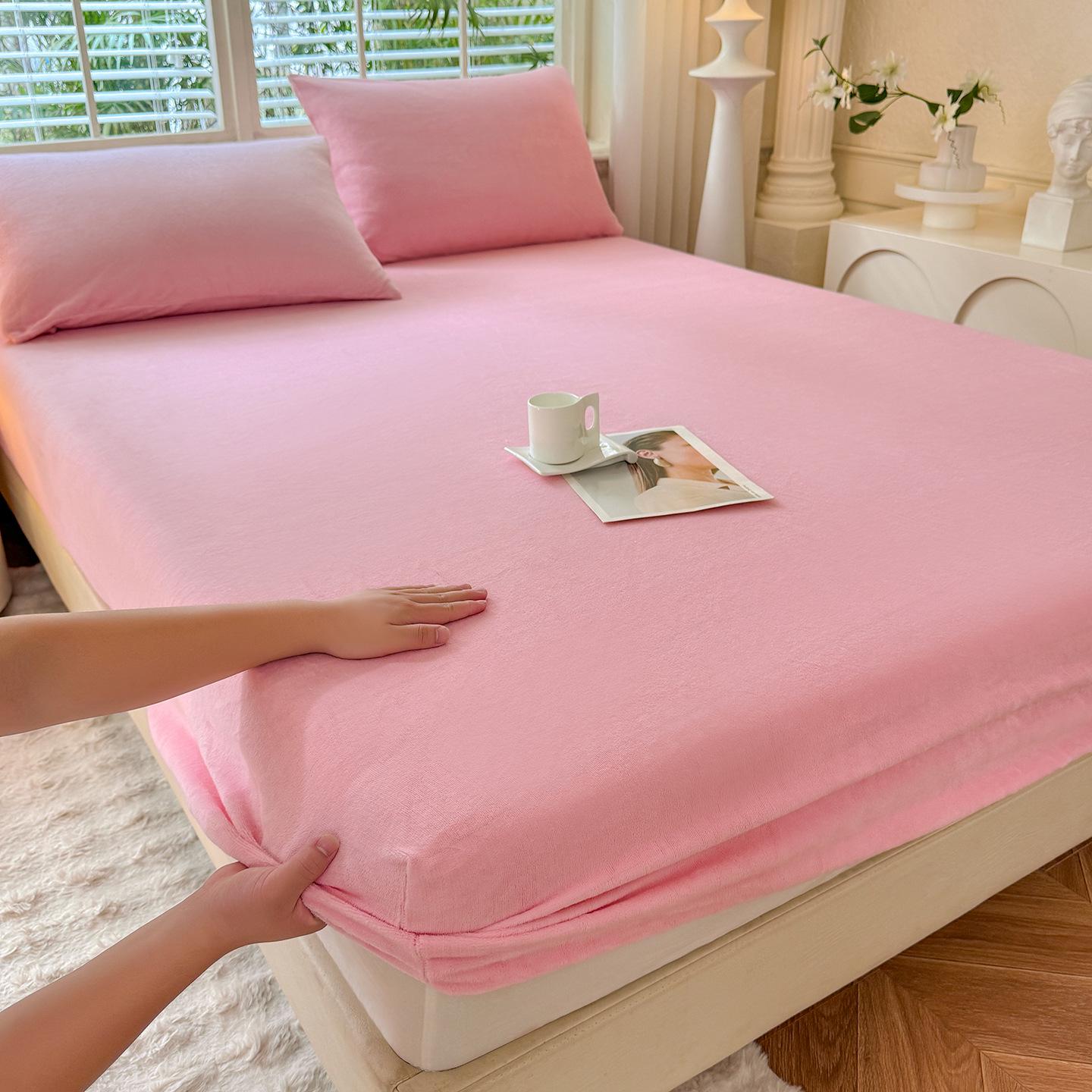 Soft Breathable Thickened Milk Fleece Fitted Bed Sheet Single Pillowcase