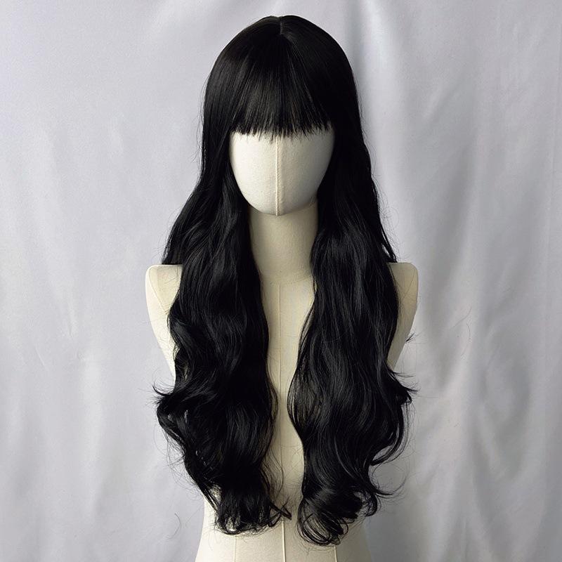 Full Bangs Long Curly Hair Set Women'S Wig Personalized Fashion Outdoor Party Simulation Head-Wearing Synthetic Wig