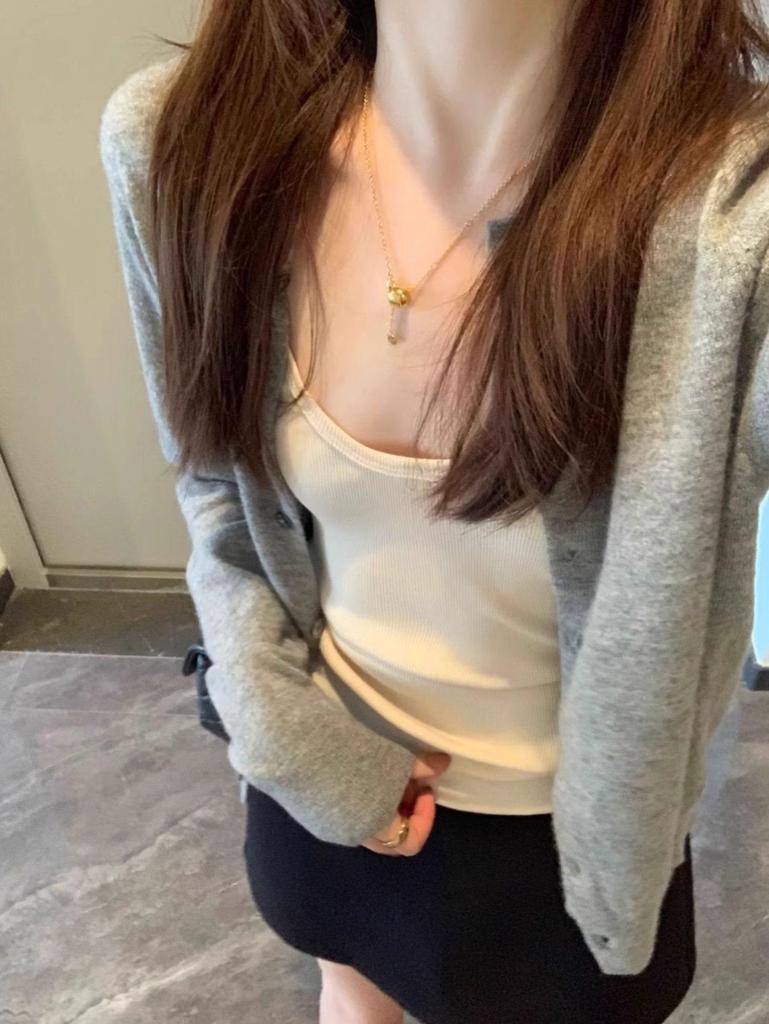 Dámský červený pletený kardigan s dlouhým rukávem Ancola - korejský styl, volný střih pro raný podzim