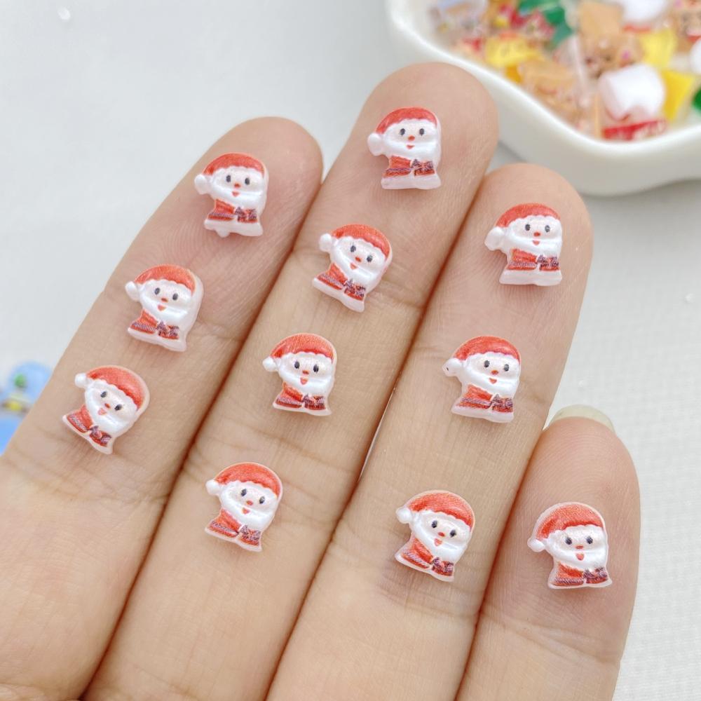 100 Stück Süße Harz-Mini-Weihnachtsbäume, Schneemänner, flache Rückseite, Schmuckherstellung, Maniküre, Haarschmuck-Zubehör
