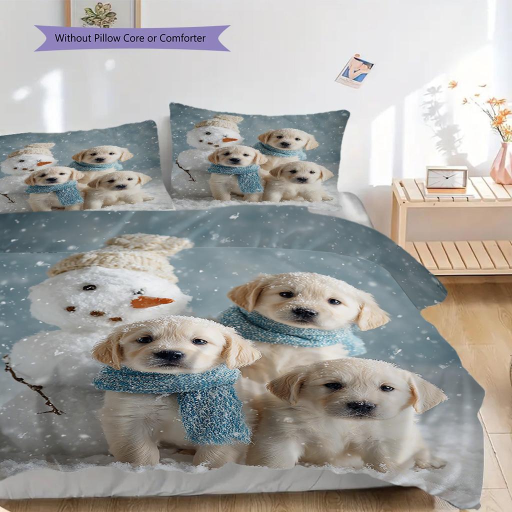 Golden Retriever Muster Bettwäsche Steppdecke Set Bettbezug Kissenbezug Heimdekoration Geburtstagsgeschenk (1 Bettbezug + 2 Kissenbezüge, ohne Füllung)