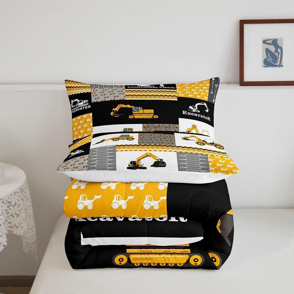 Feelyou Excavator Comforter Construction Vehicles Comforter Set Equipment Trucks Bedding Set for Children Kids Boys Girls Cartoon Car Duvet