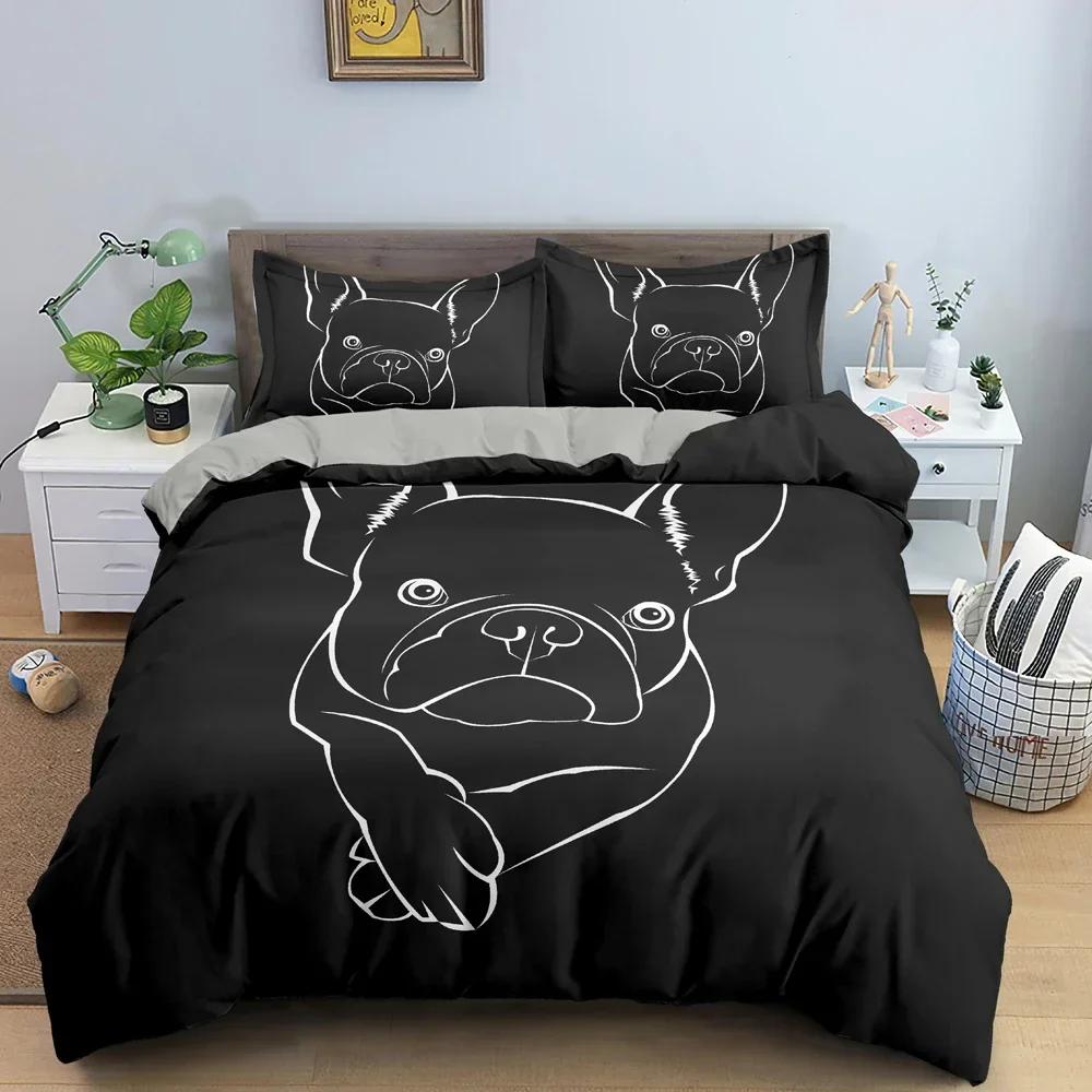 Cute Cartoon Bulldog Comfortable Duvet Quilt Cover Pillowcase Bedding Set Children Bedroom Decoration Home Textile
