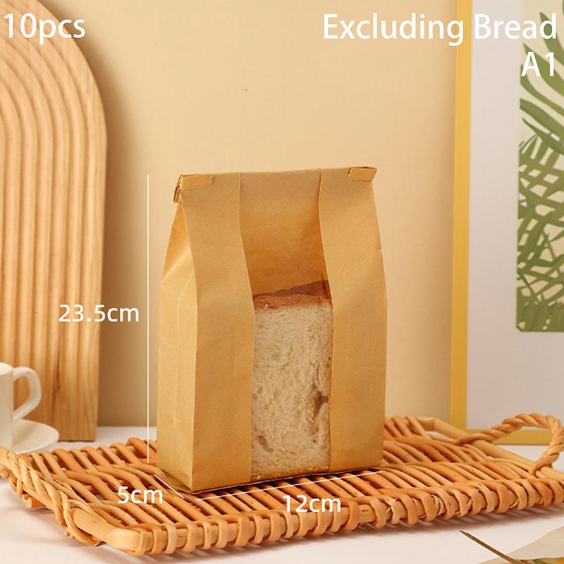 New 10 PCS Iron Wire Kraft Paper Window Toast Bread Cookies Packaging Bag Baking Biscuit Oil Proof Slice Cake Storage Pouches