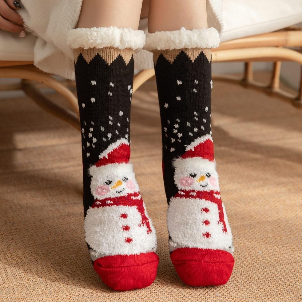 Snowman Thick Thermal Socks Cartoon Winter Slipper Socks Kawaii Fleece Socks Women  Indoor