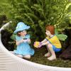 Harzfiguren-Set Paar Fee Kinder Halten Strauß und Tasse Dekorative Skulptur für Zuhause Garten Büro Auslage