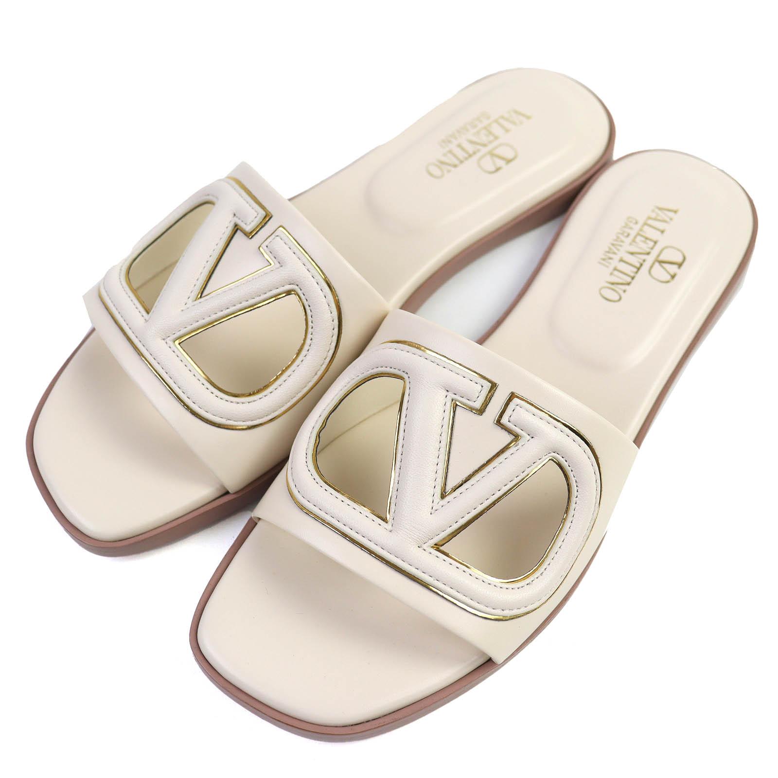 

Pristine Valentino Garavani V Logo Cutout Square Toe Leather Slide Sandals 35 4W2S0IB0 Used