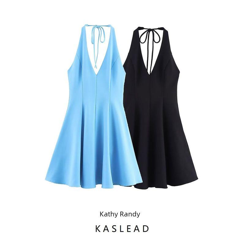 Kaslead New Women clothes Western Style Fashion Simple Wave Wide Swing Dress 4661379