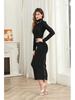 Hepburn Style Black Long-Sleeve Slimming Bandage Dress for Winter Women