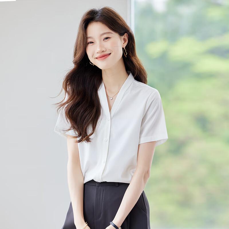 Women's V-Neck Chiffon Short-Sleeve Blouse