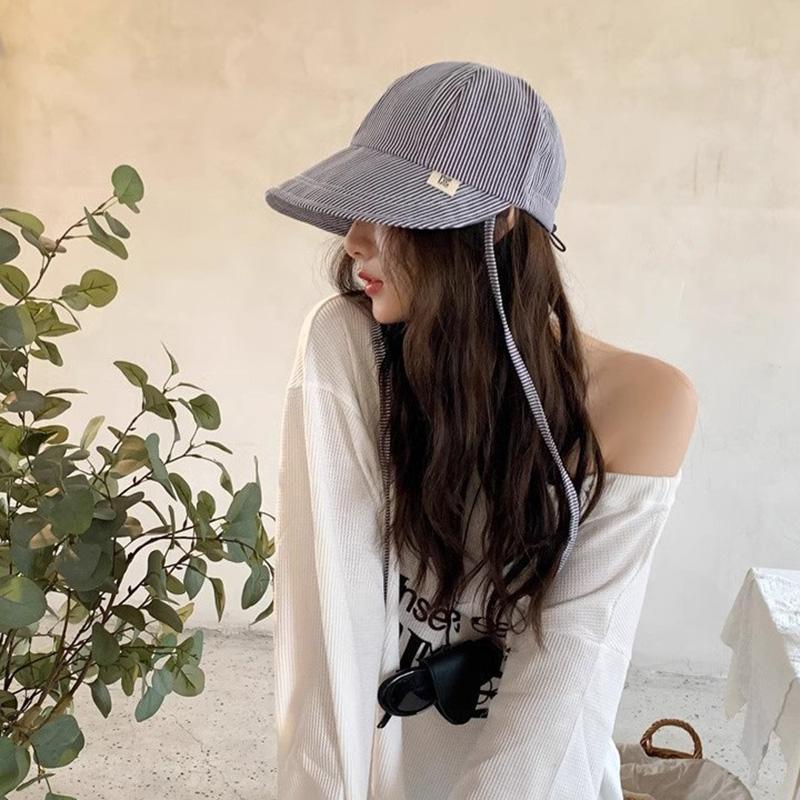 

RICYGVM Women Striped Duck Tongue Hat Big Brim Girl Fisherman Cap Summer Sun Protection Hats Fashion Lightweight Sunshade Visors One Size чорний