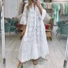 8 Colors S-5XL Women's Fashion Summer Spring Solid Color Print 3/4 Sleeve V-Neck Casual Dresses