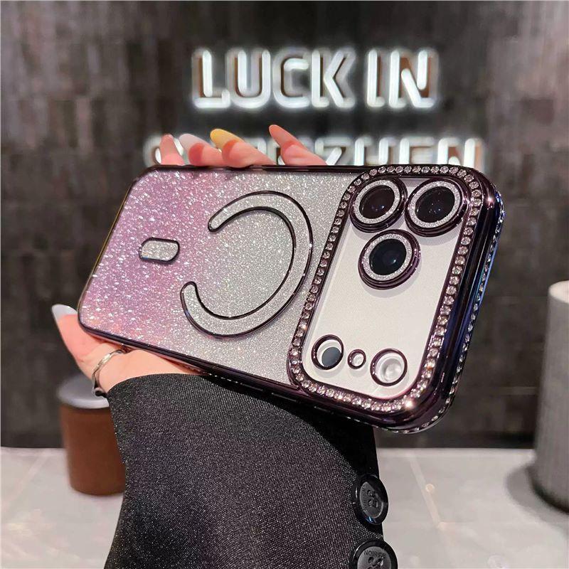Applicable to iPhone17promax mobile phone case light luxury flash diamond magnetic suction Apple 16 all-inclusive lens film protective case 15