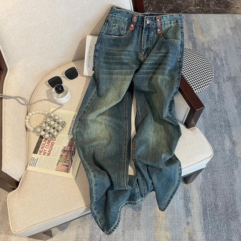 American Retro High-Waisted Blue Wide-Leg Denim Pants for Women - Trendy Slimming Summer Style